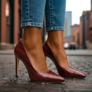 DONALD PLINER Ruzanna Croco Slip On Pumps in Oxblood Red 6